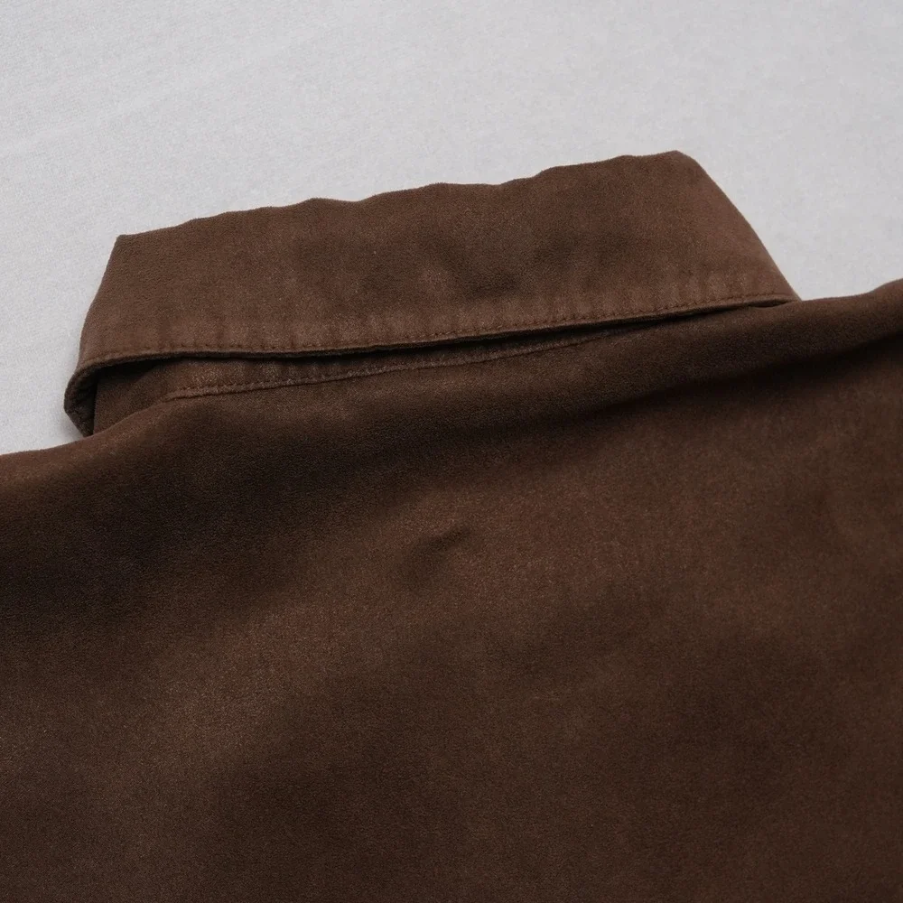 Alfred Dunner Shirt Womens 12P Brown Faux Suede Embroidered Petite Button Up